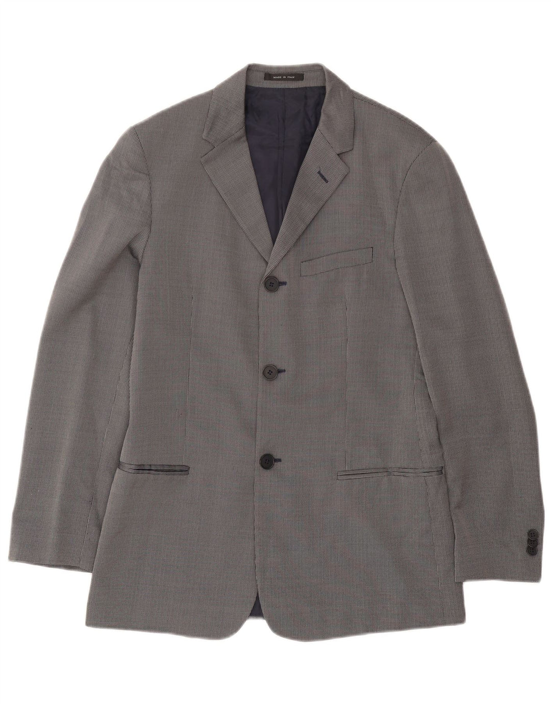 Jaqueta blazer masculina Emporio Armani com 3 botões IT 48 pequena lã xadrez azul marinho
