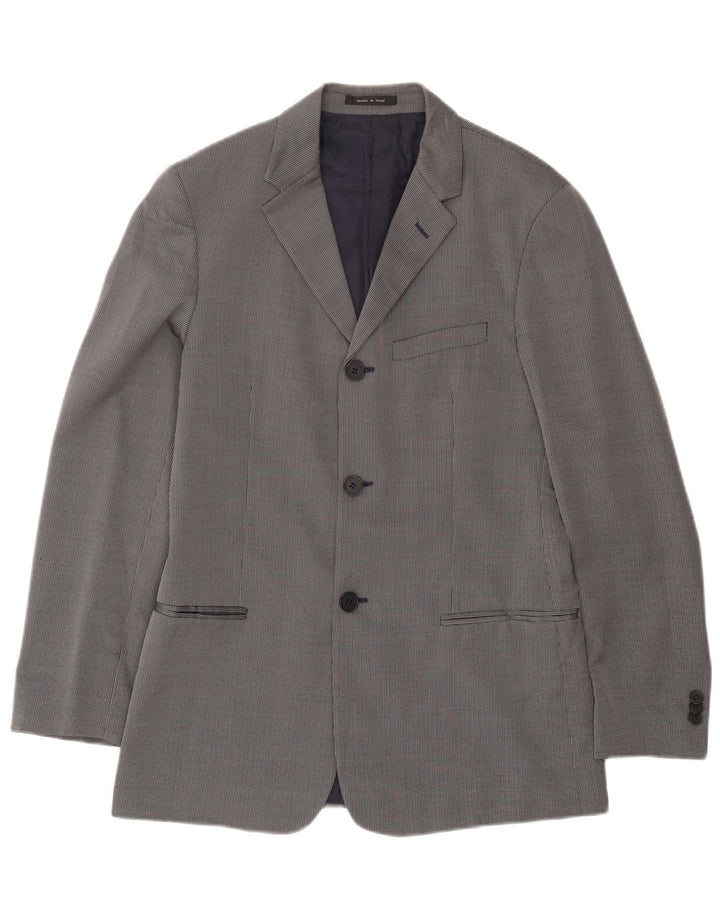 Jaqueta blazer masculina Emporio Armani com 3 botões IT 48 pequena lã xadrez azul marinho