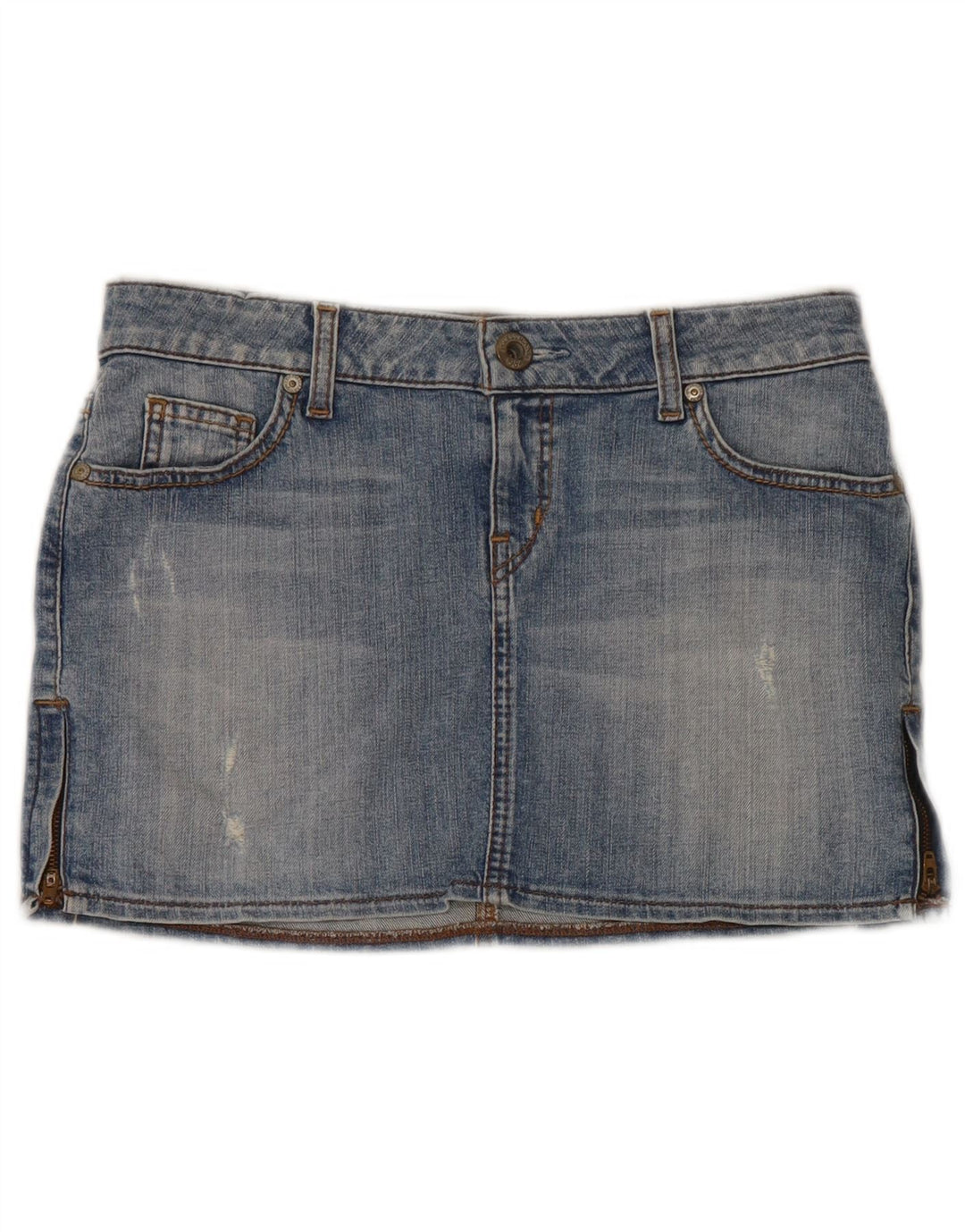 Mini saia jeans feminina Guess cintura baixa W29 algodão azul médio