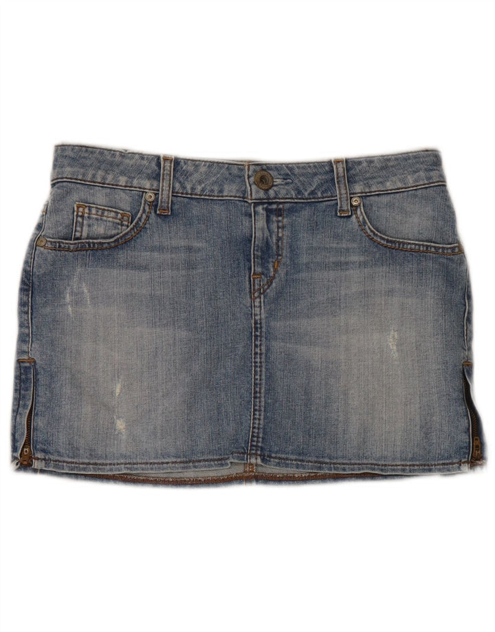Mini saia jeans feminina Guess cintura baixa W29 algodão azul médio