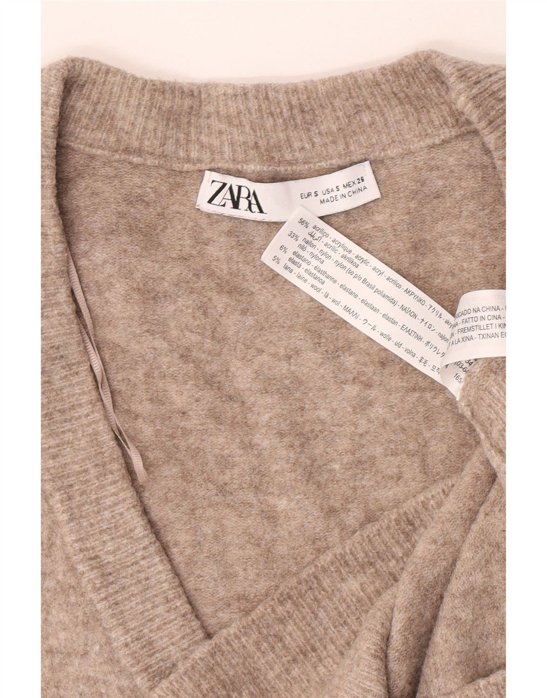 Zara Suéter feminino oversized com decote em V Reino Unido 10 pequeno marrom manchado