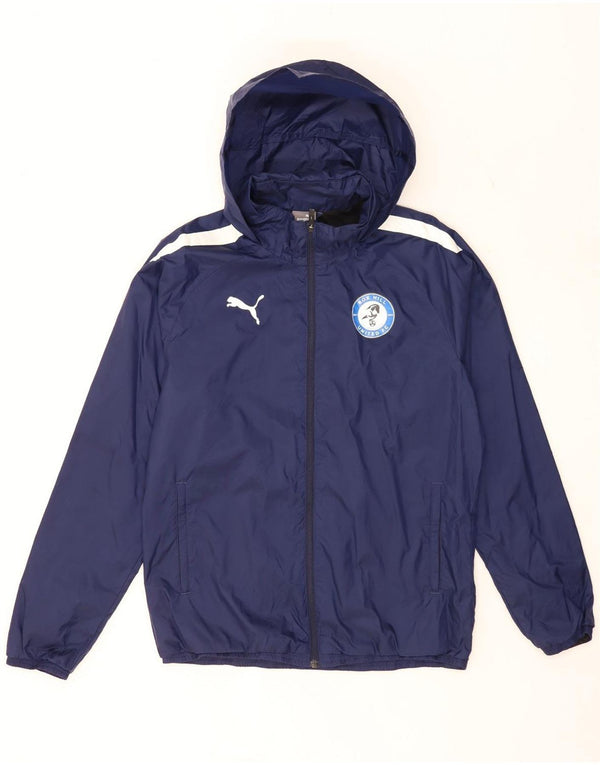 Jaqueta de chuva masculina Puma com capuz Reino Unido 38 médio azul marinho colorblock nylon