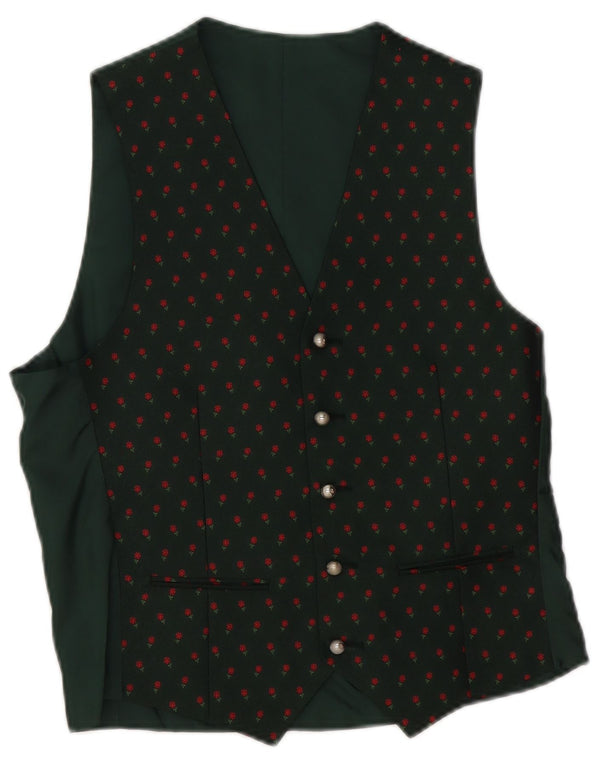 Colete masculino vintage IT 46 poliéster floral verde pequeno