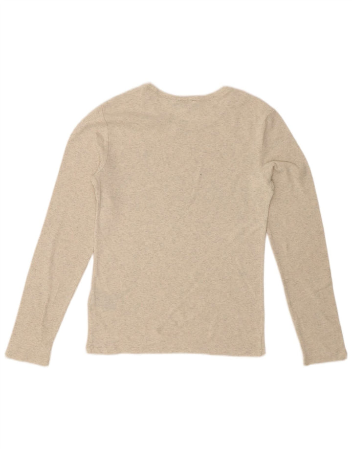 Top feminino POLO RALPH LAUREN manga comprida Reino Unido 14 grande algodão manchado cinza