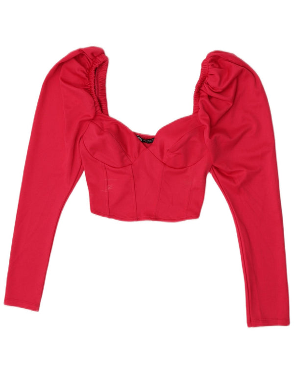 Zara Womens Long Sleeve Crop Top Reino Unido 8 Pequeno Rosa