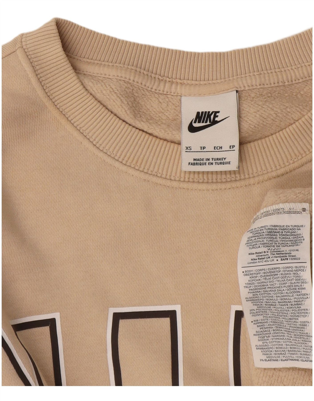 Moletom gráfico masculino Nike Jumper XS algodão bege