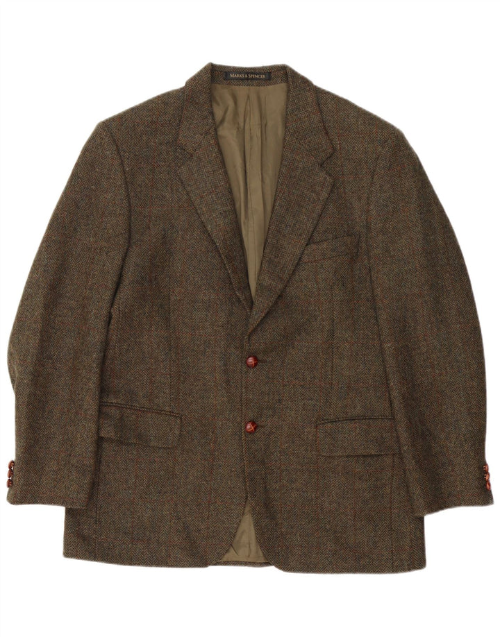 Jaqueta blazer masculina de 2 botões Marks & Spencer Reino Unido 40 xadrez cáqui grande