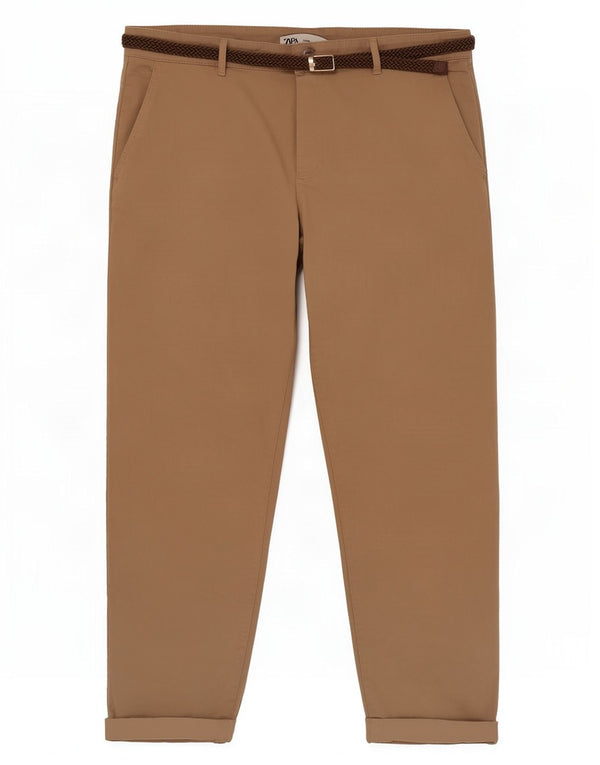 Zara Calça feminina cônica cortada UE 42 grande W32 L26 algodão bege