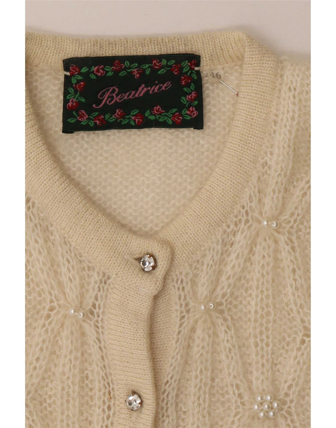 Suéter cardigã feminino Beatrice IT 46 grande mohair bege