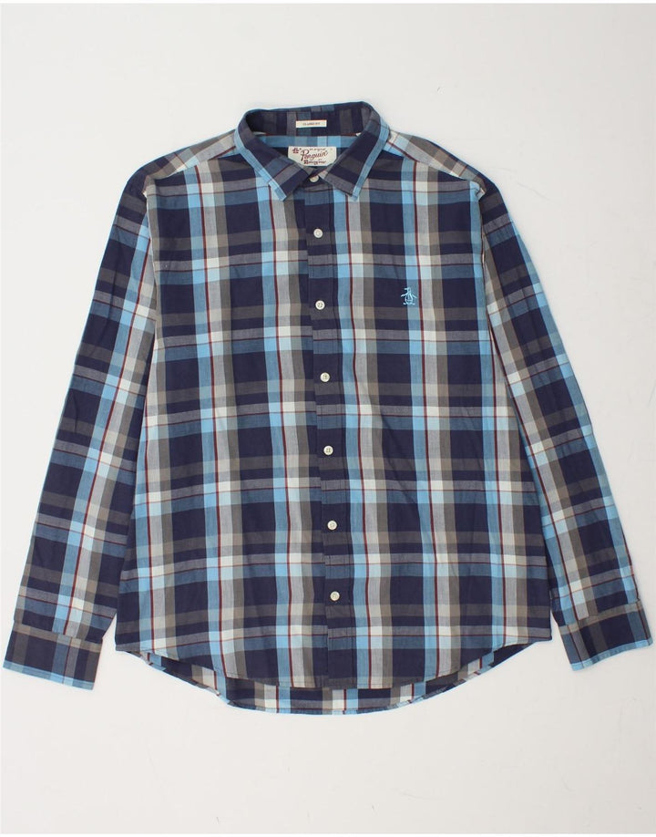 Camisa masculina PENGUIN Classic Fit grande algodão xadrez azul marinho