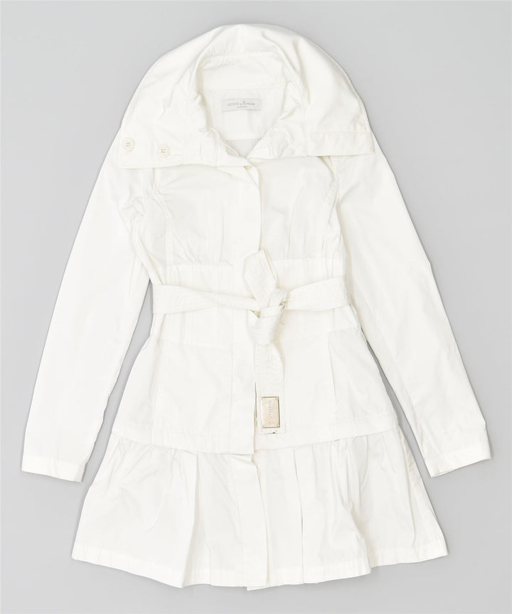 Trench Coat feminino GUESS UK 8 pequeno poliéster branco