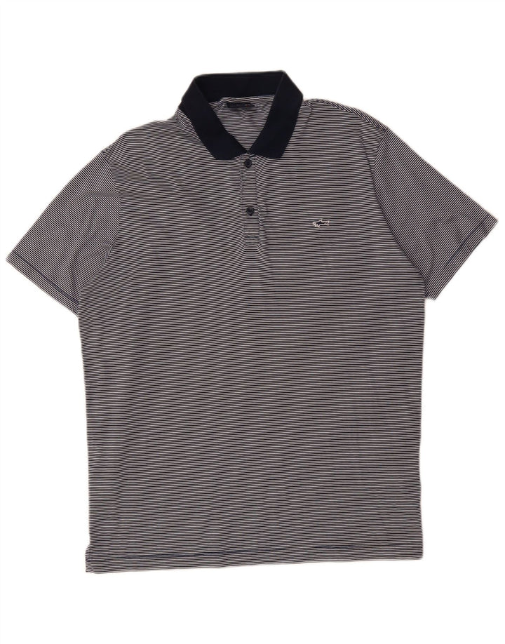 Camisa polo masculina PAUL & SHARK grande algodão listrado azul marinho