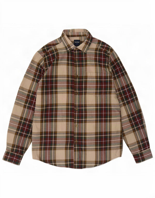 Camisa masculina de flanela James Pringle poliéster xadrez bege pequeno