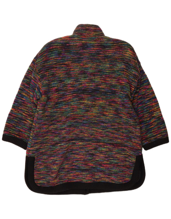 Suéter cardigã feminino vintage com palangre UK 18 XL multicolorido manchado