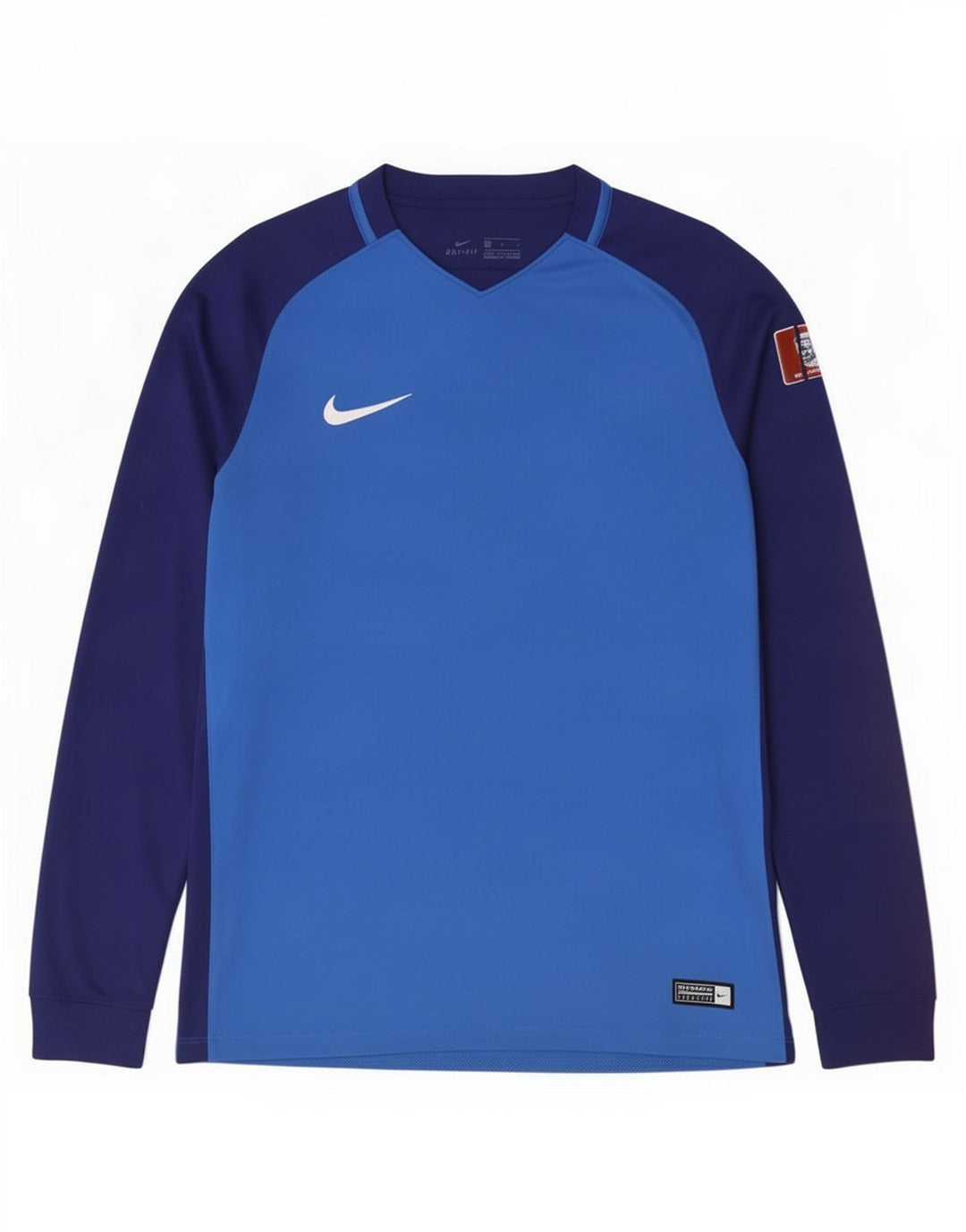 Top gráfico Nike masculino Dri Fit manga comprida azul médio colorblock poliéster