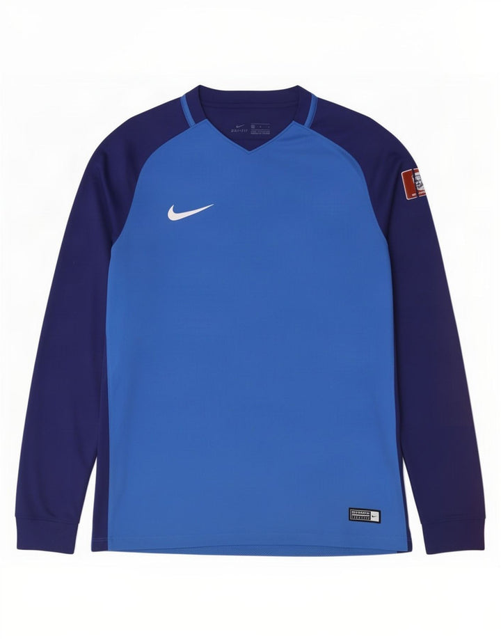 Top gráfico Nike masculino Dri Fit manga comprida azul médio colorblock poliéster
