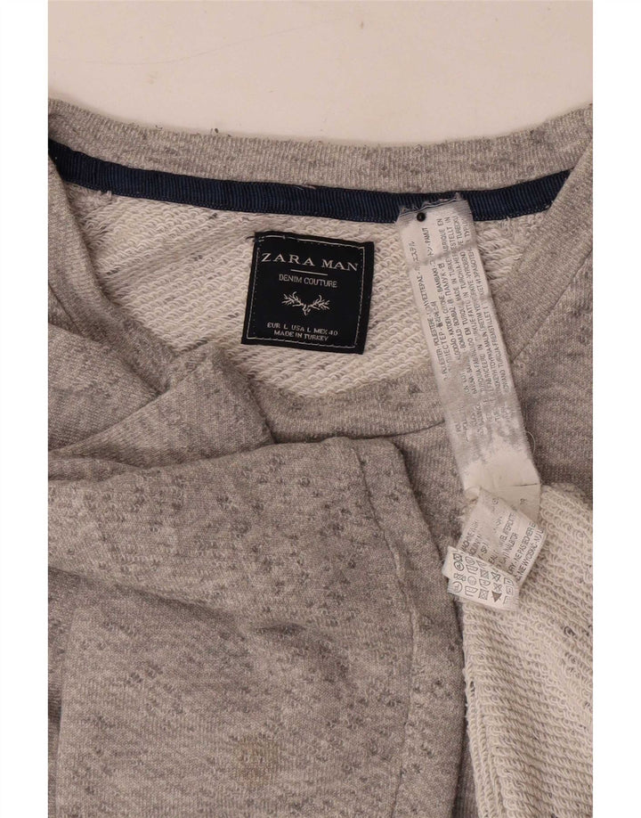 Zara moletom masculino jumper grande poliéster manchado cinza