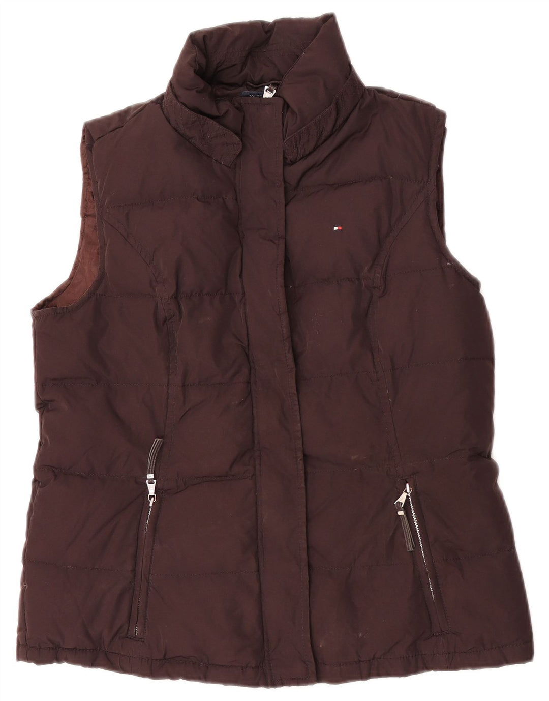 Colete acolchoado feminino Tommy Hilfiger UK 14 grande poliéster marrom
