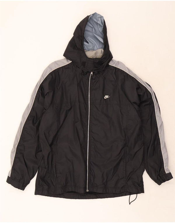 Jaqueta de chuva masculina Nike com capuz UK 45/47 XL preta colorblock nylon