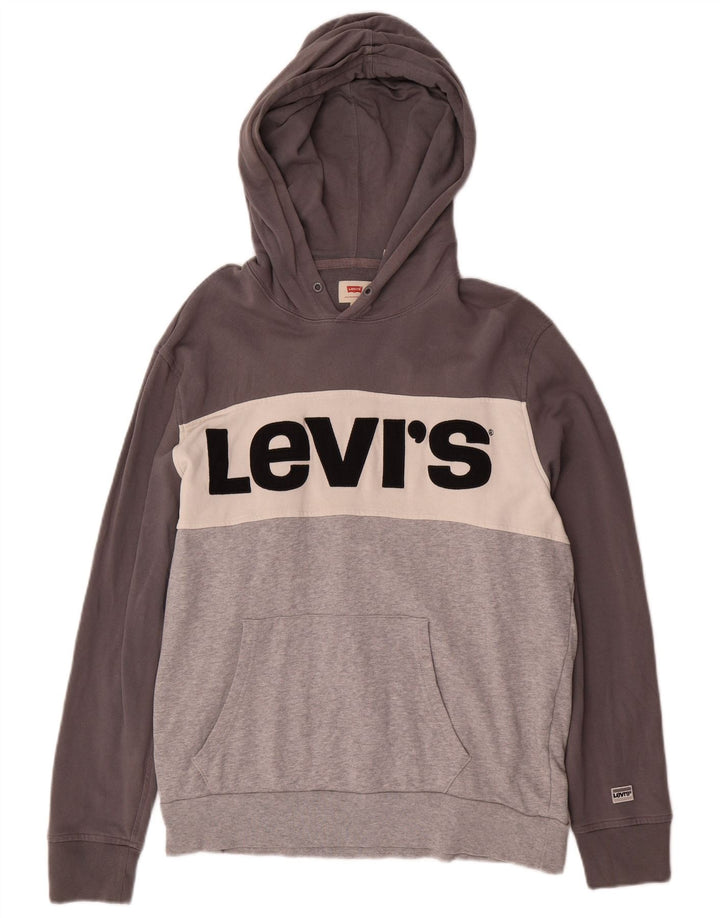Suéter com capuz gráfico masculino LEVI'S grande algodão colorblock cinza