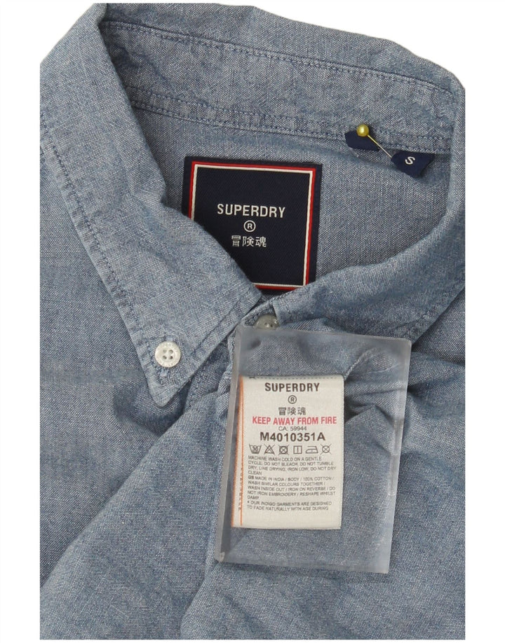 Camisa masculina Superdry de manga curta pequena azul algodão