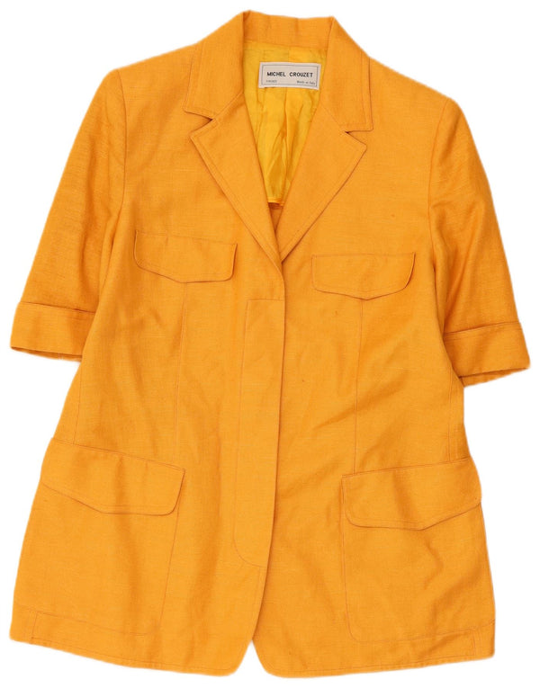 Jaqueta blazer aberta de manga curta feminina Michel Crouzet IT 48 XL laranja linho