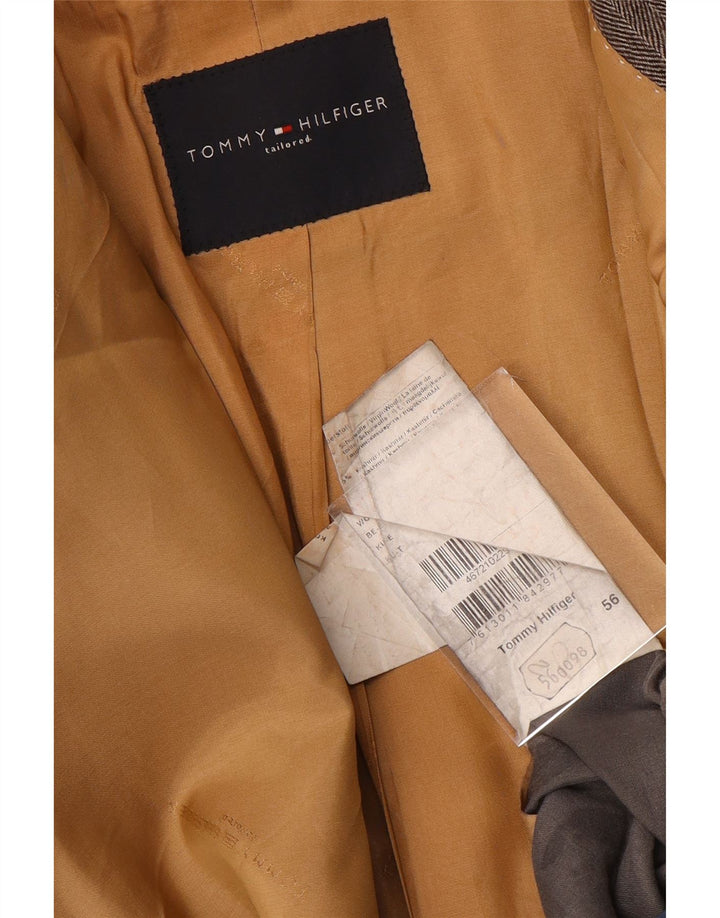 Jaqueta Blazer Masculina Tommy Hilfiger com 2 Botões IT 56 3XL Lã Espinha de Peixe Cinza