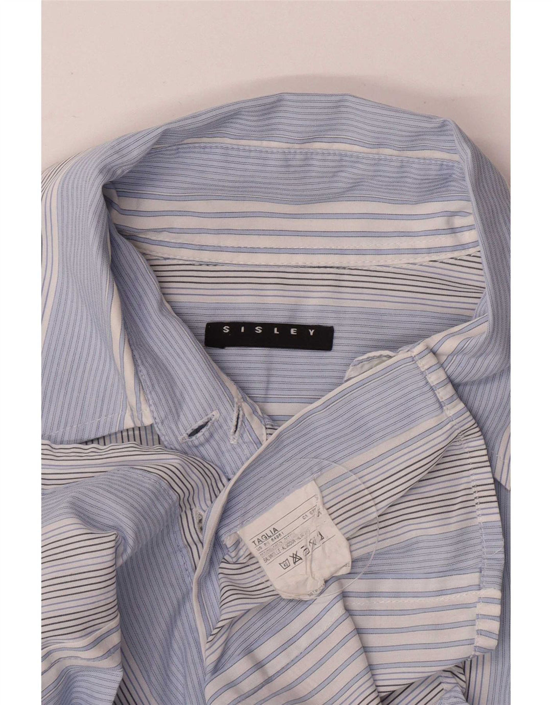 Camisa feminina Sisley UK 10 algodão listrado azul pequeno