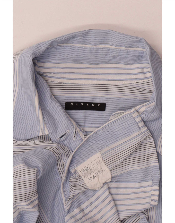 Camisa feminina Sisley UK 10 algodão listrado azul pequeno