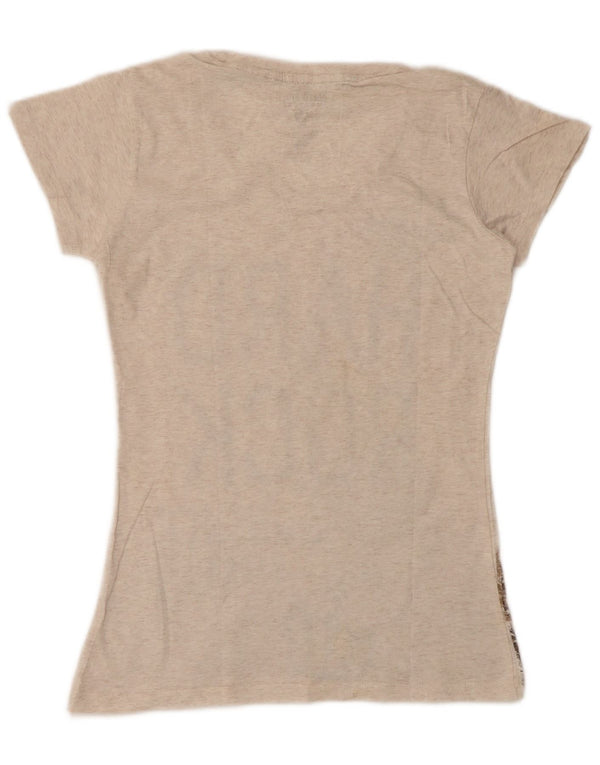 Camiseta feminina Hard Rock Cafe Madrid com estampa gráfica UK 12 médio bege manchado