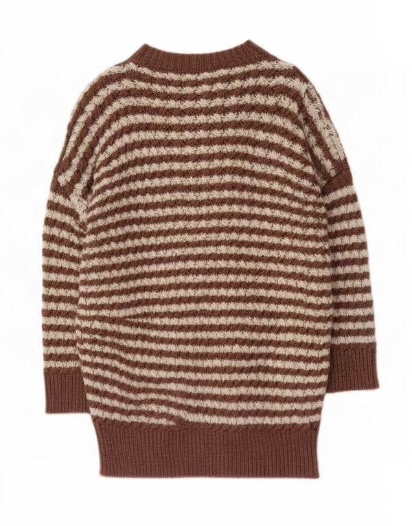 Zara Suéter feminino com gola canoa e palangre Reino Unido 10 listrado marrom pequeno