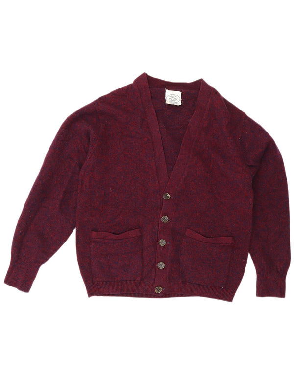 Suéter cardigã masculino Laura Ashley pequeno de lã manchada cor de vinho