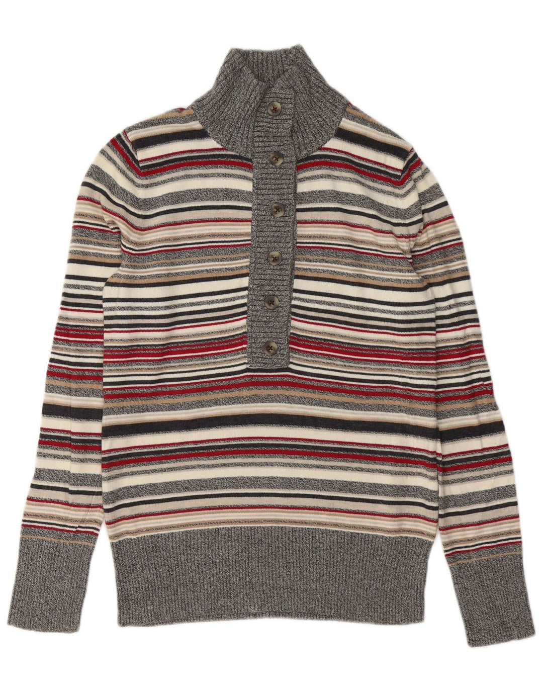 Suéter feminino Eddie Bauer com gola redonda e botão UK 14 médio multicolorido
