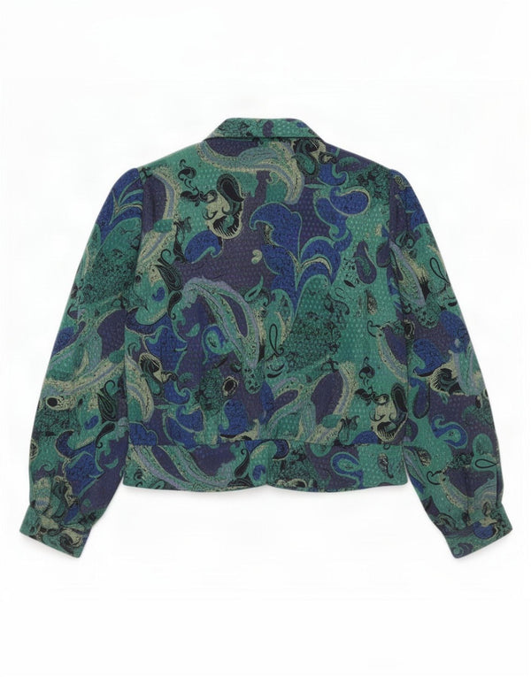 Blusa feminina vintage UK 12 Paisley verde médio