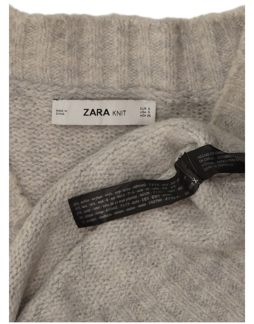 Zara Suéter feminino oversized com decote em V Reino Unido 10 pequeno cinza acrílico