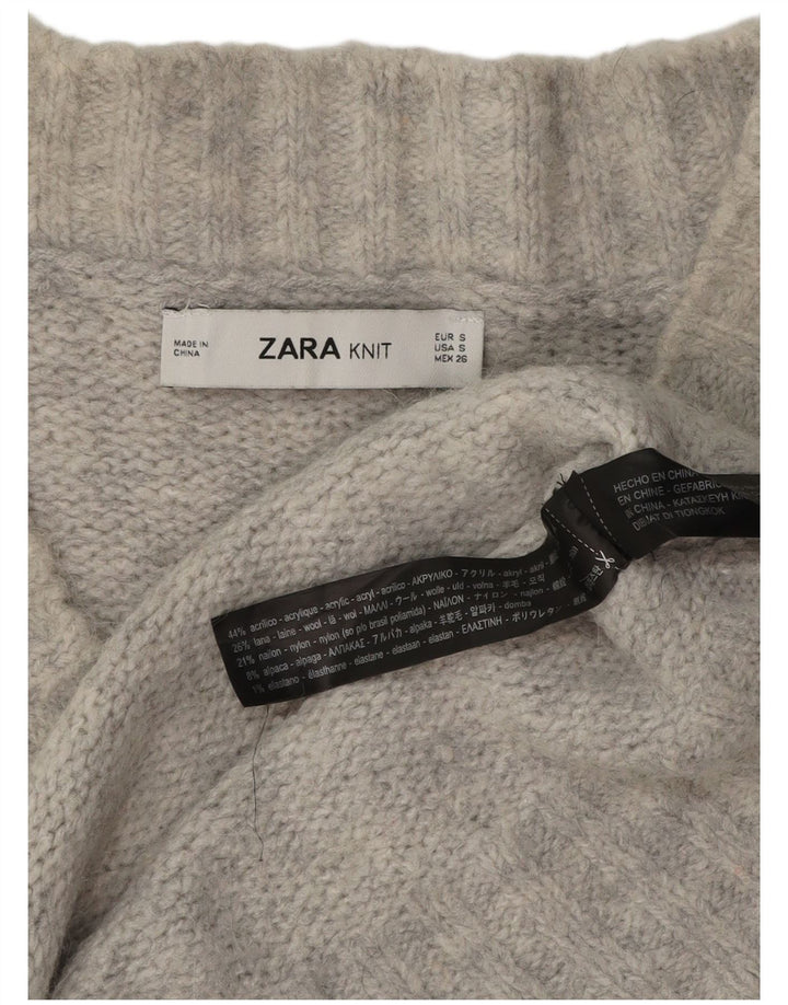 Zara Suéter feminino oversized com decote em V Reino Unido 10 pequeno cinza acrílico