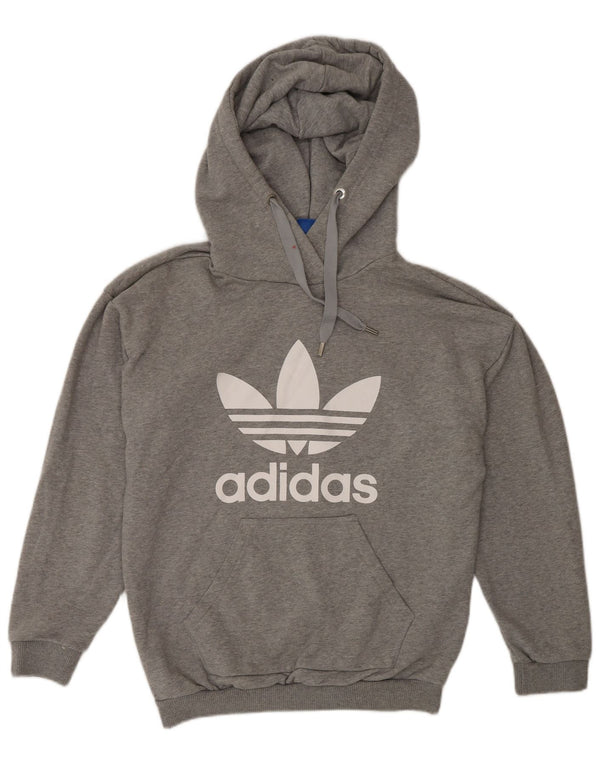 Adidas feminino gráfico oversized moletom com capuz UK 6 XS cinza manchado algodão