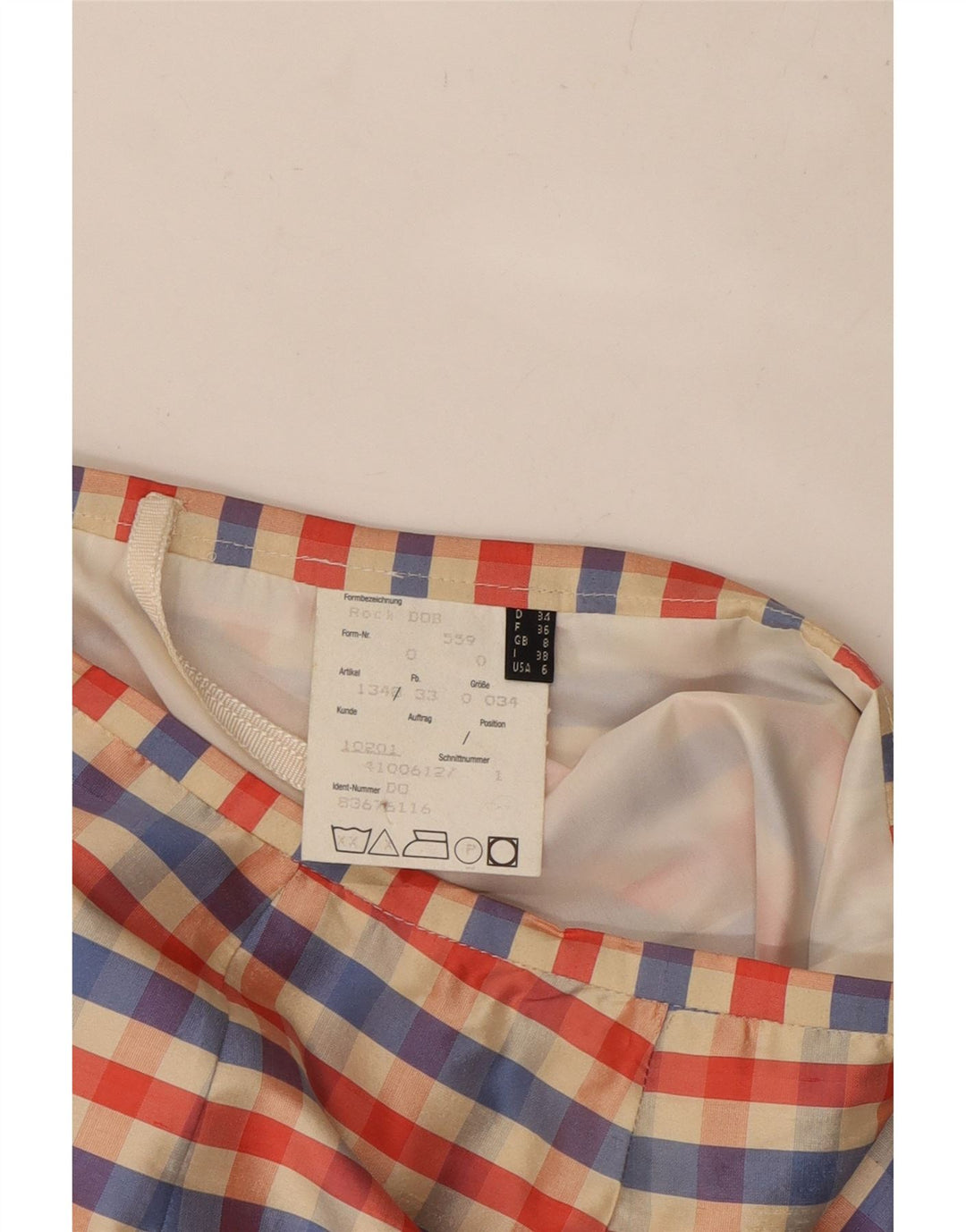 Saia lápis feminina VINTAGE Reino Unido 8 pequena W26 seda xadrez multicolorida