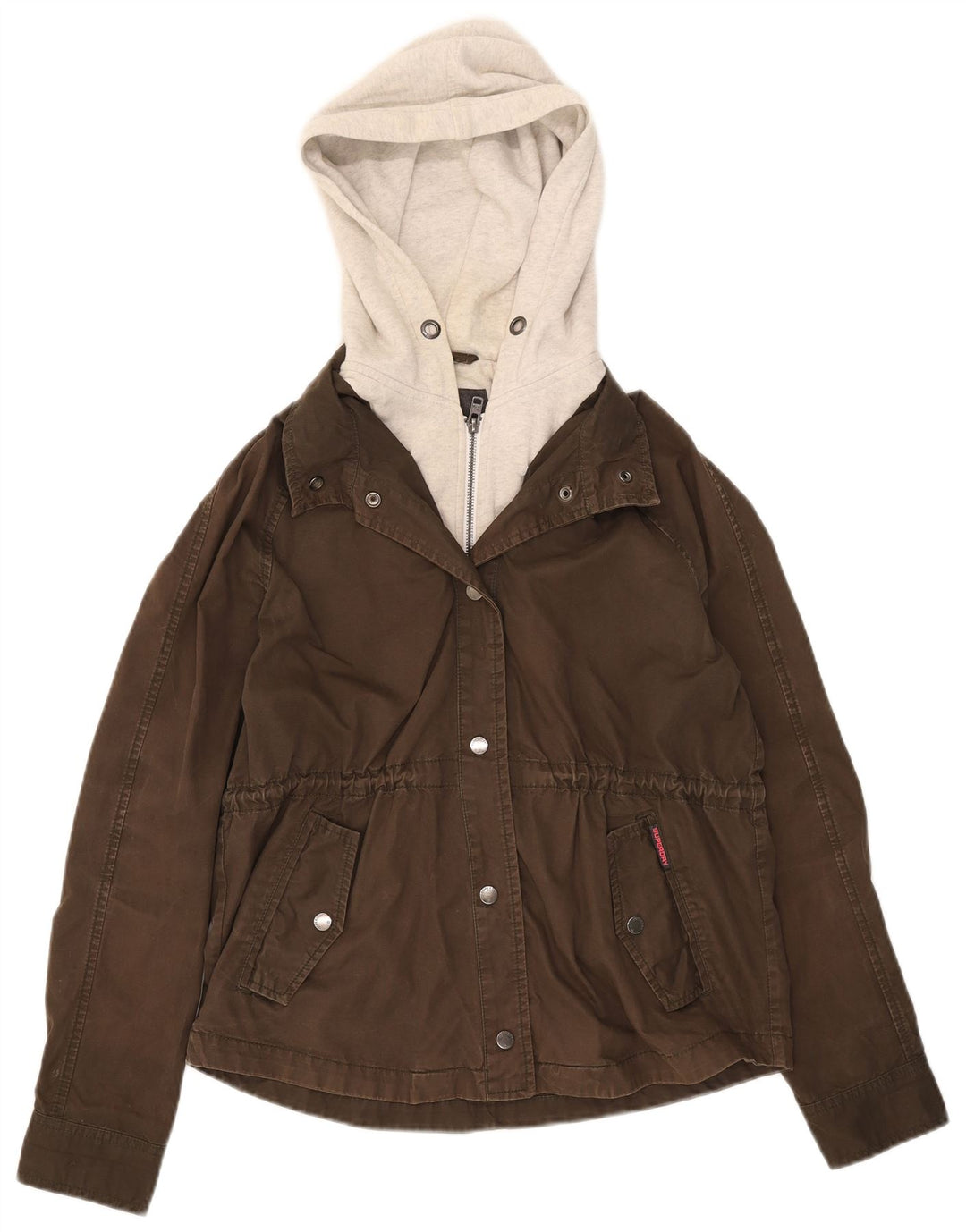 Jaqueta Bomber Feminina Superdry com Capuz UK 14 Algodão Colourblock Médio Cáqui