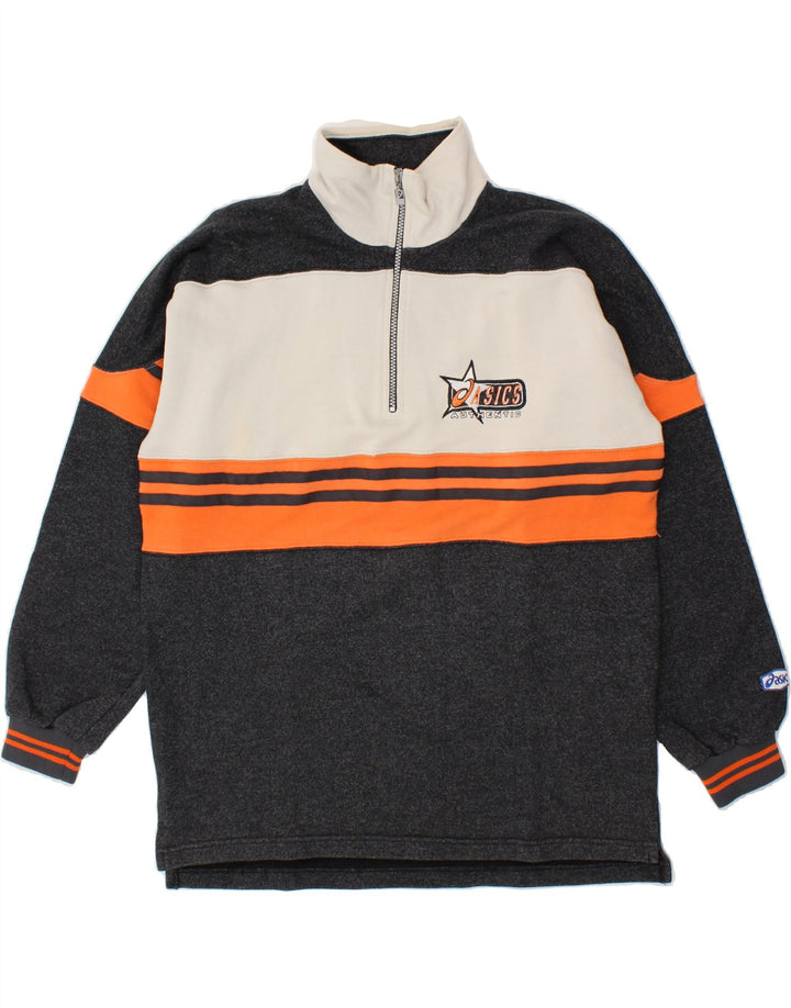 Moletom masculino ASICS com zíper e gola alta, grande, preto, algodão colorblock