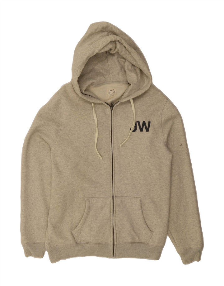 JACK WILLS Mens Graphic Zip Hoodie Sweater Large Grey Flecked Cotton Vintage Jack Wills and Second-Hand Jack Wills from Messina Hembry 