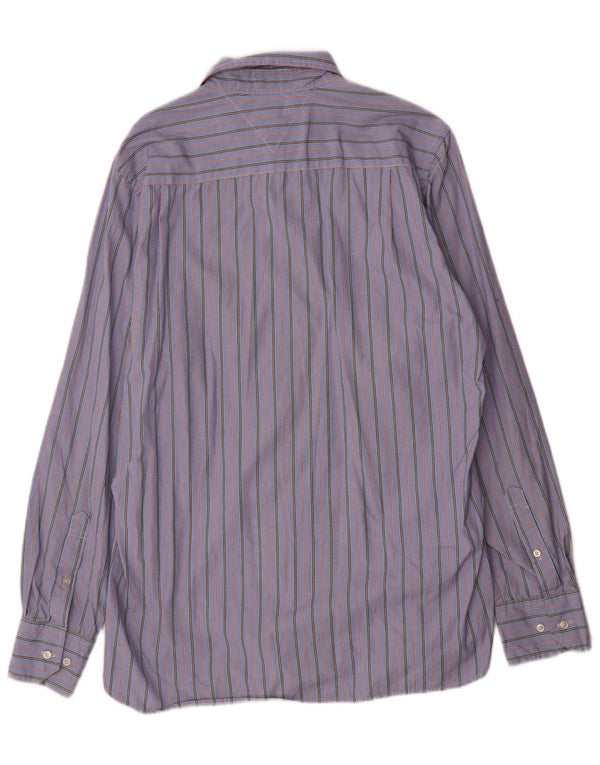 Camisa masculina Tommy Hilfiger Custom Fit tamanho 15 1/2 16 listrado azul médio