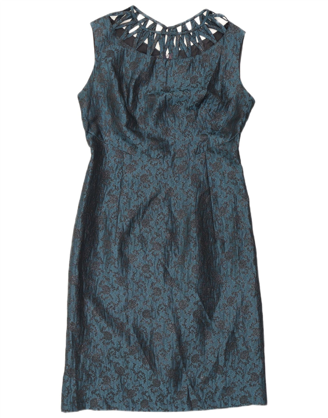 Conjunto feminino vintage de 2 botões e 2 peças Reino Unido 12 floral azul médio