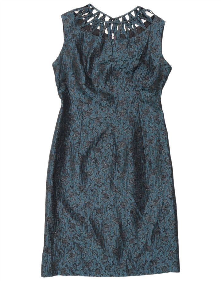Conjunto feminino vintage de 2 botões e 2 peças Reino Unido 12 floral azul médio