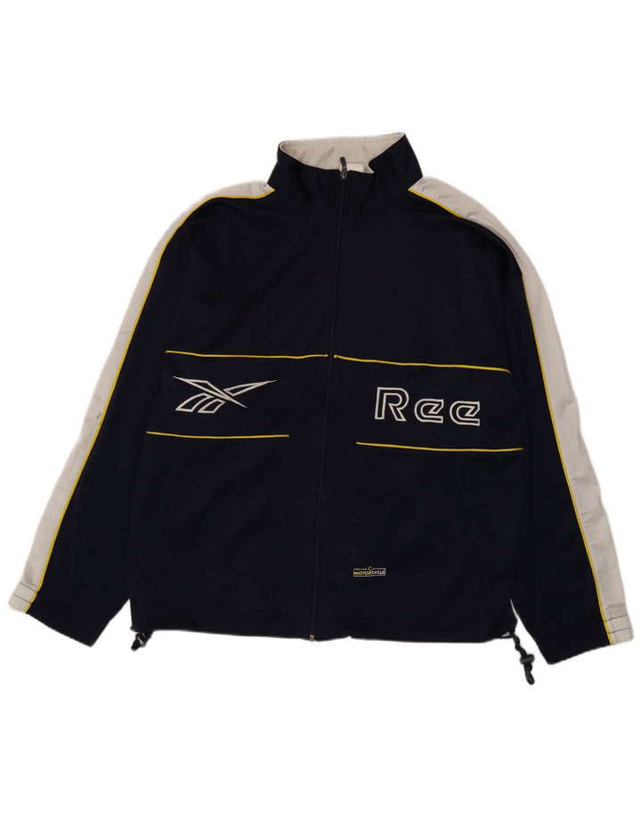 Reebok Mens Graphic Tracksuit Top Jaqueta Médio Azul Marinho Colorblock