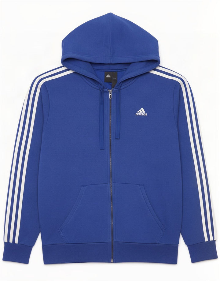 Adidas masculino zip moletom com capuz médio algodão azul