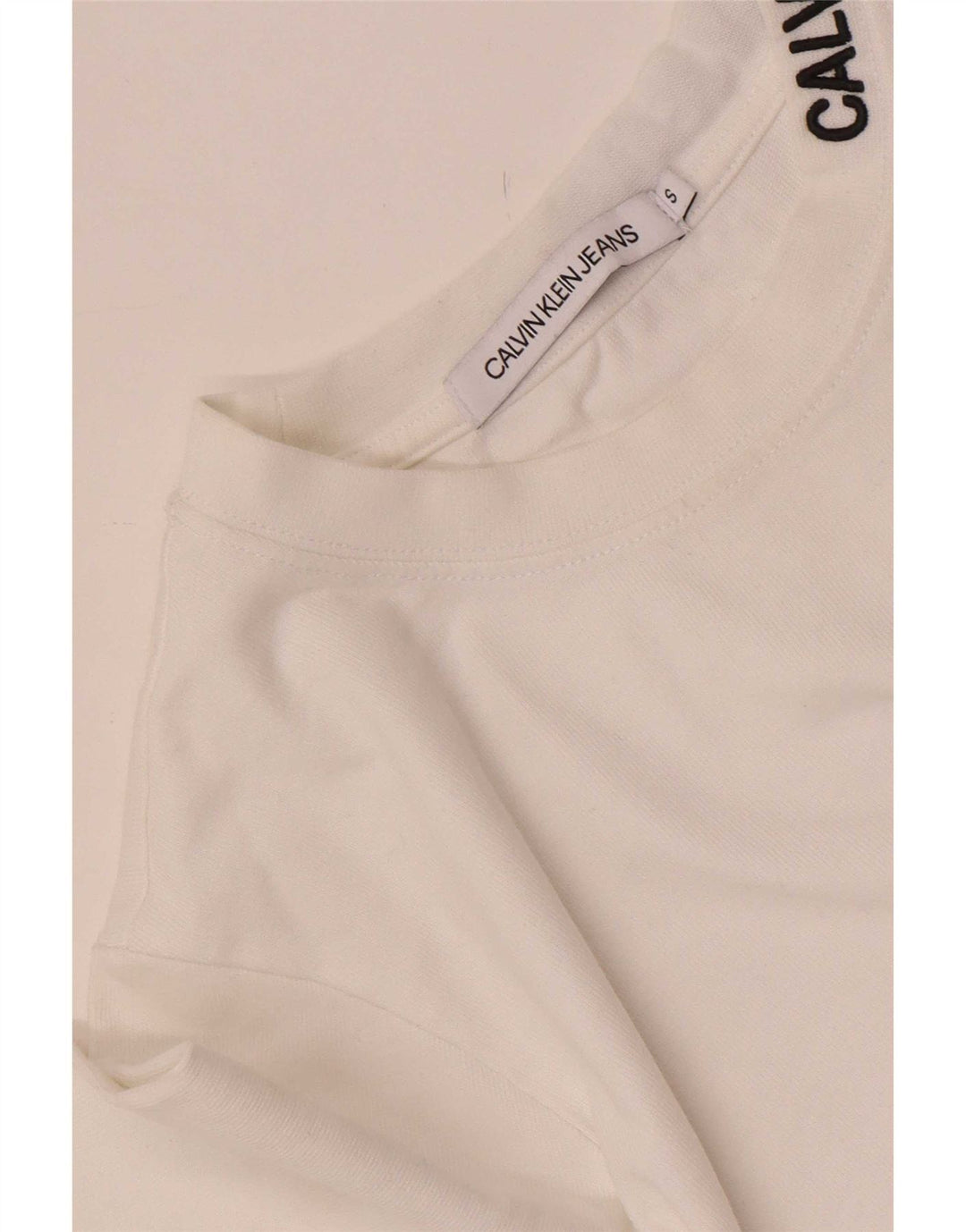 Calvin Klein Jeans Feminino Top Manga Longa UK 10 Pequeno Branco