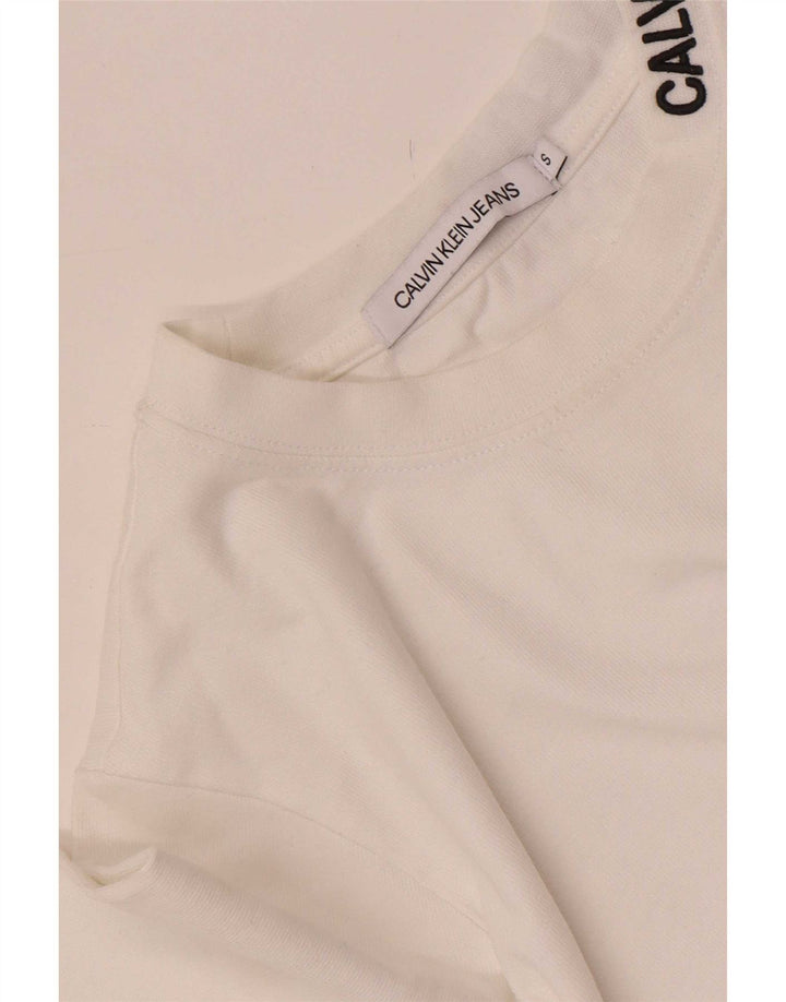 Calvin Klein Jeans Feminino Top Manga Longa UK 10 Pequeno Branco