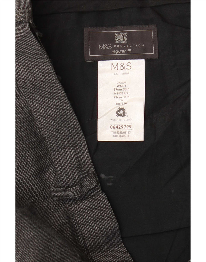Calça masculina de ajuste regular Marks & Spencer W38 L31 lã cinza