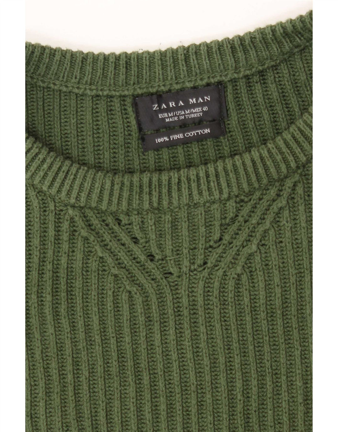 Zara Suéter masculino com gola redonda e algodão verde médio
